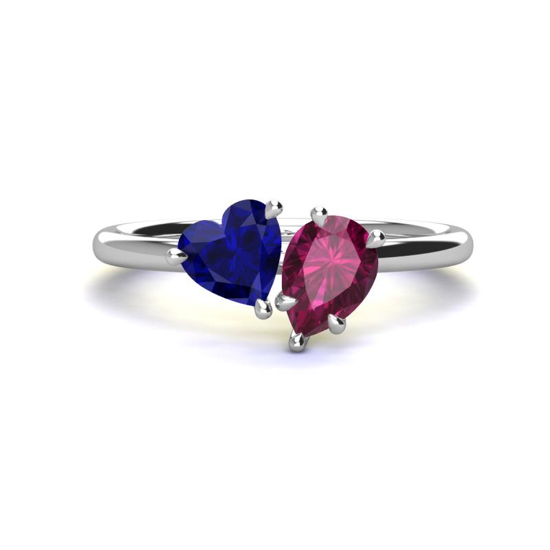 Sasha Heart Shape Lab Created Blue Sapphire & Pear Shape Rhodolite Garnet 2 Stone Duo Ring 