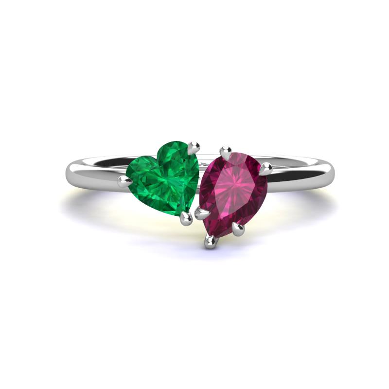 Sasha Heart Shape Lab Created Emerald & Pear Shape Rhodolite Garnet 2 Stone Duo Ring 