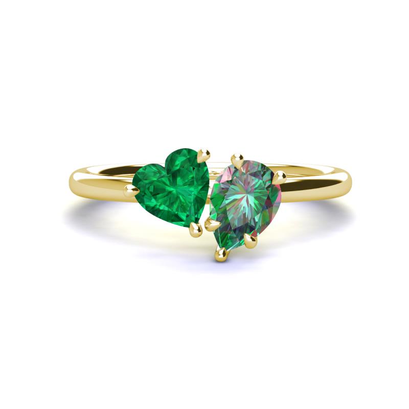 Sasha Heart & Pear Shape Created Emerald & Created Alexandrite 2 Stone Duo Ring 