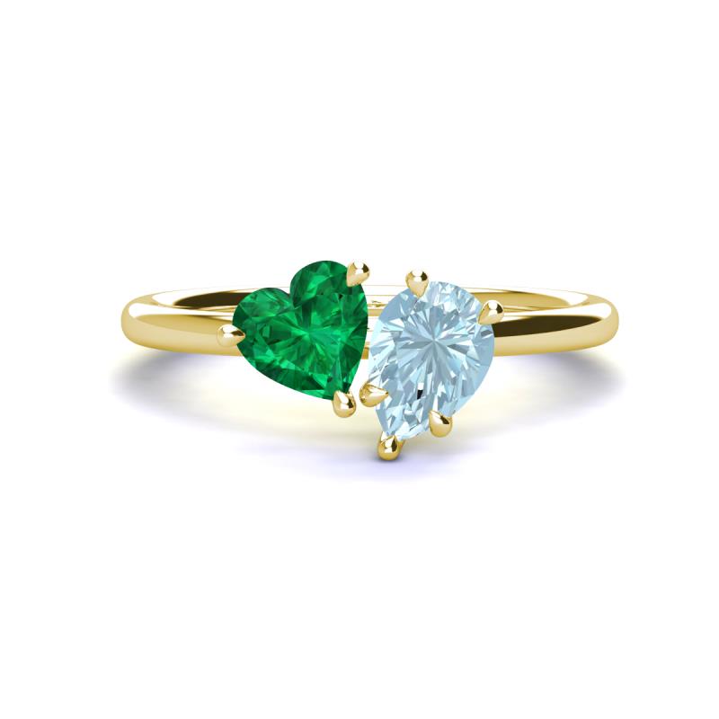 Sasha Heart Shape Lab Created Emerald & Pear Shape Aquamarine 2 Stone Duo Ring 