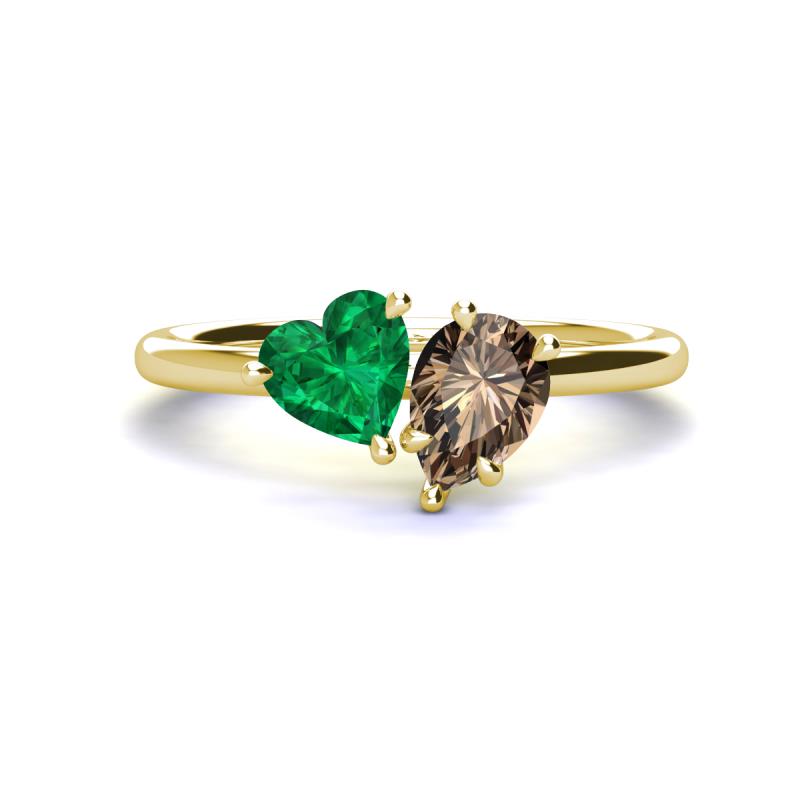 Sasha Heart Shape Lab Created Emerald & Pear Shape Smoky Quartz 2 Stone Duo Ring 
