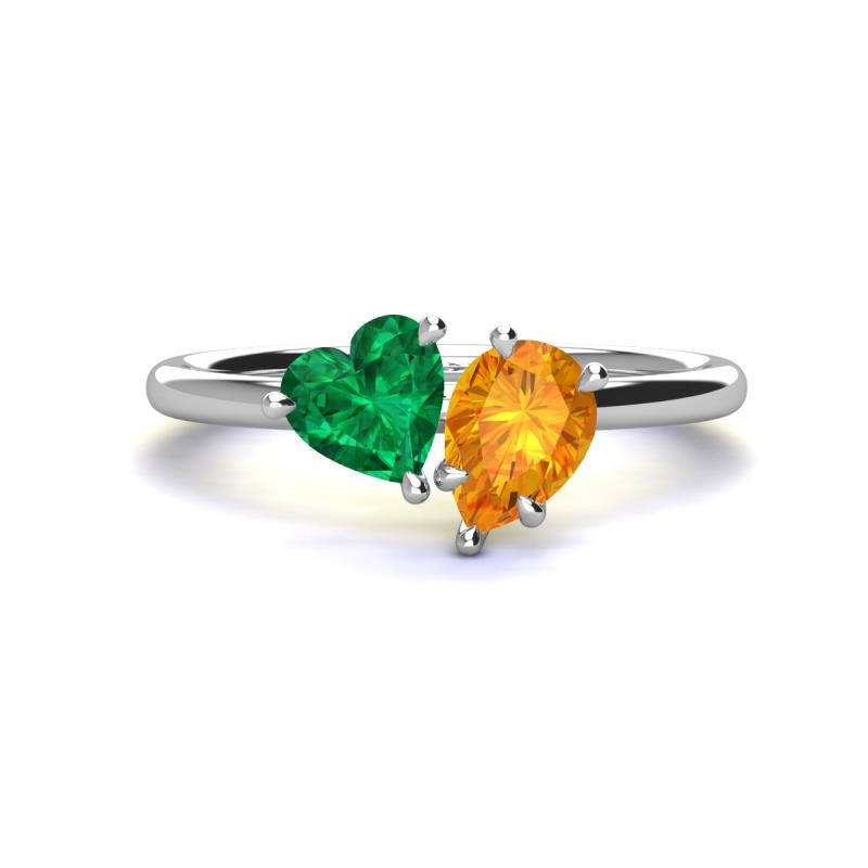 Sasha Heart Shape Lab Created Emerald & Pear Shape Citrine 2 Stone Duo Ring 