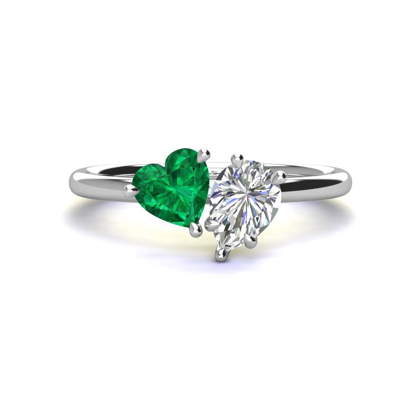 Sasha IGI Certified Pear Shape Lab Grown Diamond & Heart Shape Lab Created Emerald 2 Stone Duo Ring 