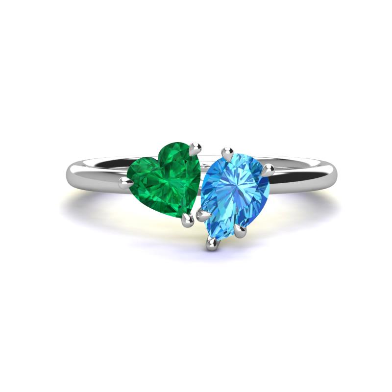 Sasha Heart Shape Lab Created Emerald & Pear Shape Blue Topaz 2 Stone Duo Ring 
