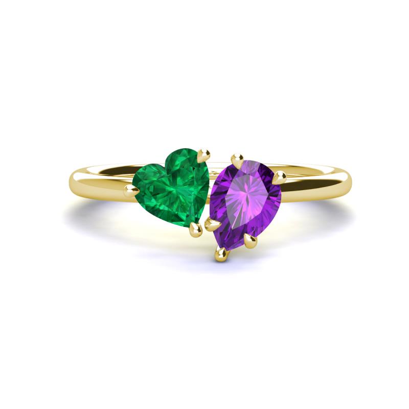 Sasha Heart Shape Lab Created Emerald & Pear Shape Amethyst 2 Stone Duo Ring 