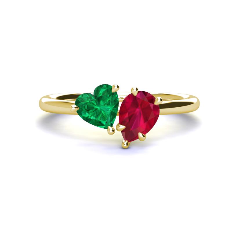 Sasha Heart & Pear Shape Created Emerald & Created Ruby 2 Stone Duo Ring 