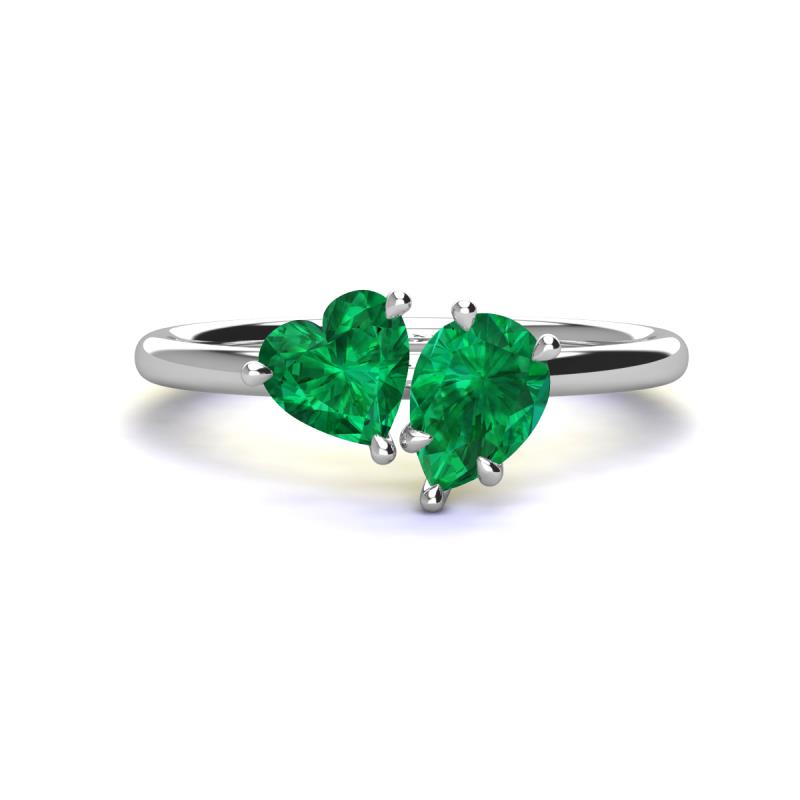 Sasha Heart & Pear Shape Lab Created Emerald 2 Stone Duo Ring 