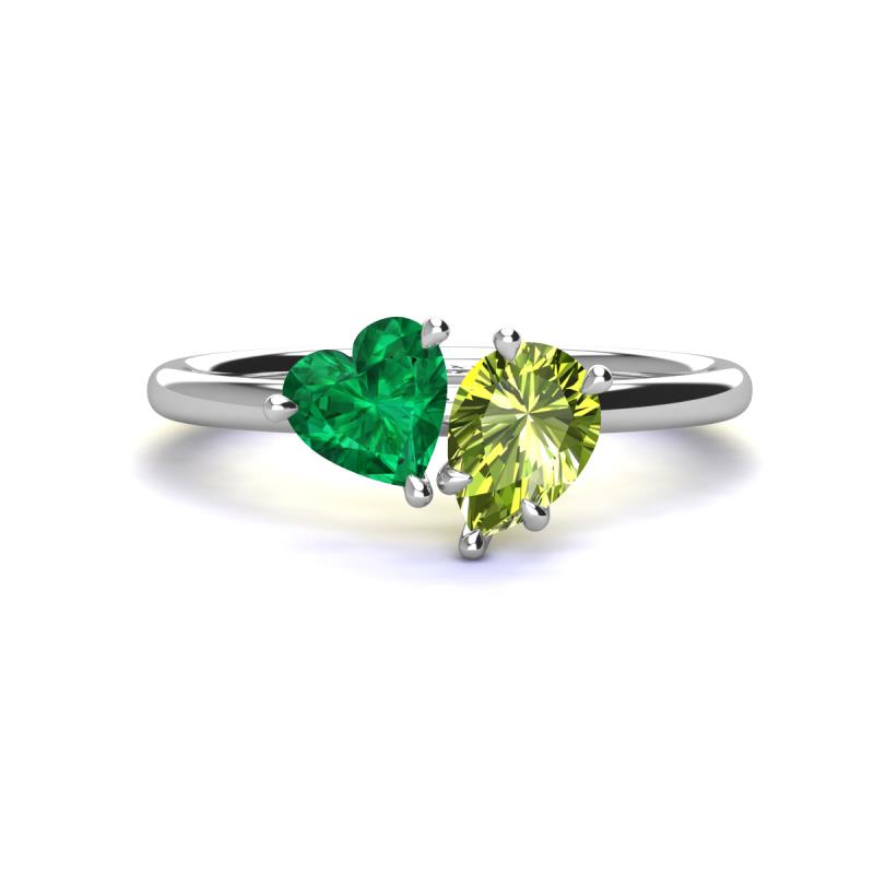 Sasha Heart Shape Lab Created Emerald & Pear Shape Peridot 2 Stone Duo Ring 