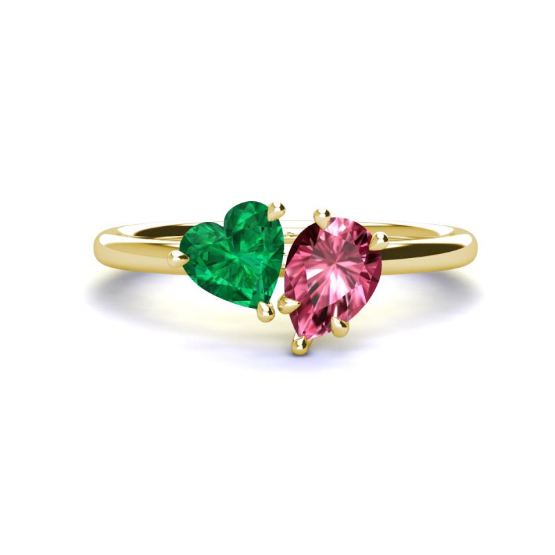 Sasha Heart Shape Lab Created Emerald & Pear Shape Pink Tourmaline 2 Stone Duo Ring 