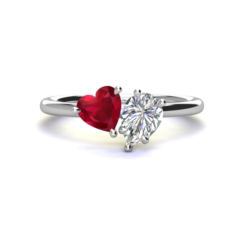 Sasha GIA Certified Pear Shape Diamond & Heart Shape Lab Created Ruby 2 Stone Duo Ring 