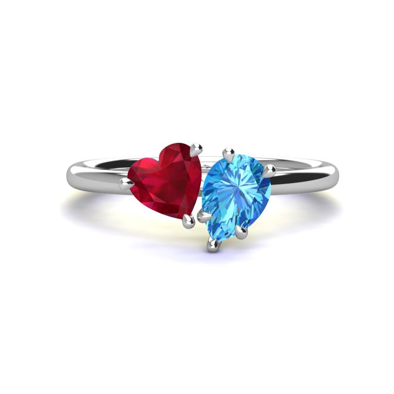 Sasha Heart Shape Lab Created Ruby & Pear Shape Blue Topaz 2 Stone Duo Ring 