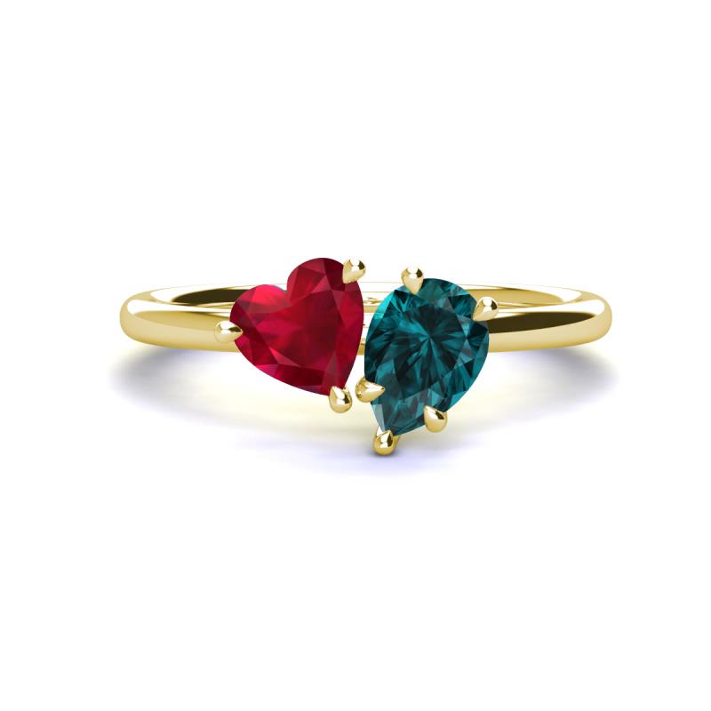 Sasha Heart Shape Lab Created Ruby & Pear Shape London Blue Topaz 2 Stone Duo Ring 