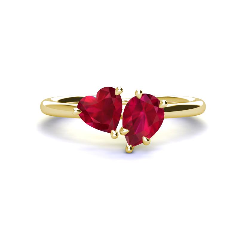 Sasha Heart & Pear Shape Lab Created Ruby 2 Stone Duo Ring 