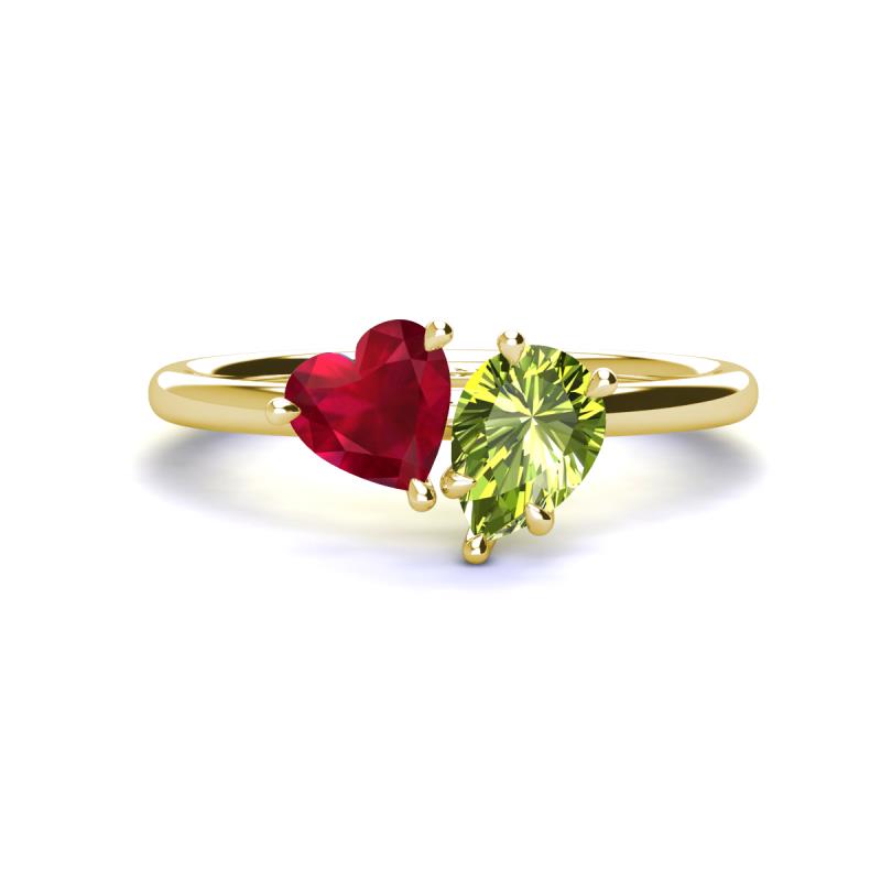 Sasha Heart Shape Lab Created Ruby & Pear Shape Peridot 2 Stone Duo Ring 