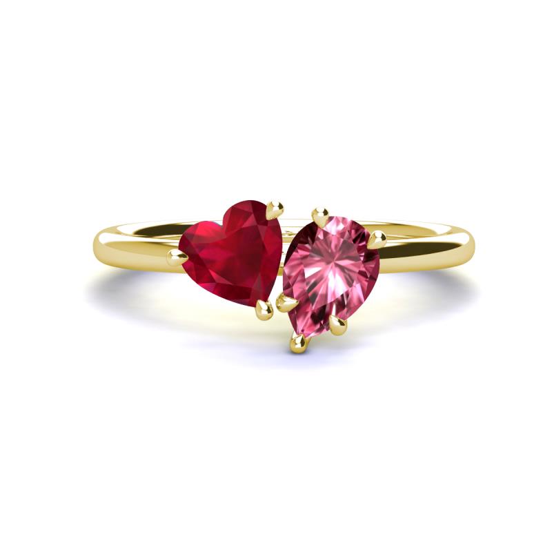 Sasha Heart Shape Lab Created Ruby & Pear Shape Pink Tourmaline 2 Stone Duo Ring 