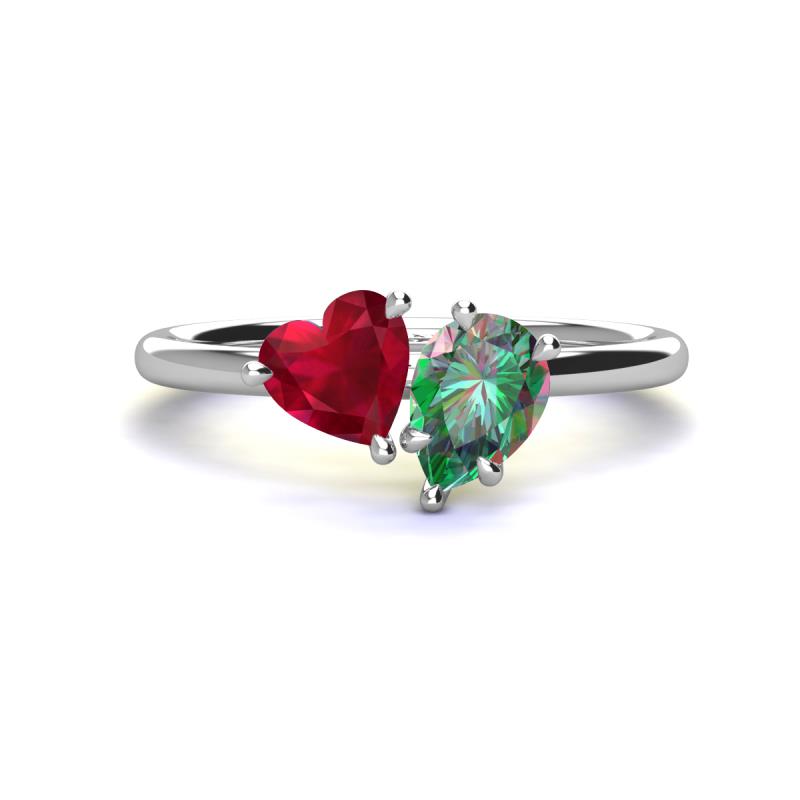 Sasha Heart & Pear Shape Created Ruby & Created Alexandrite 2 Stone Duo Ring 