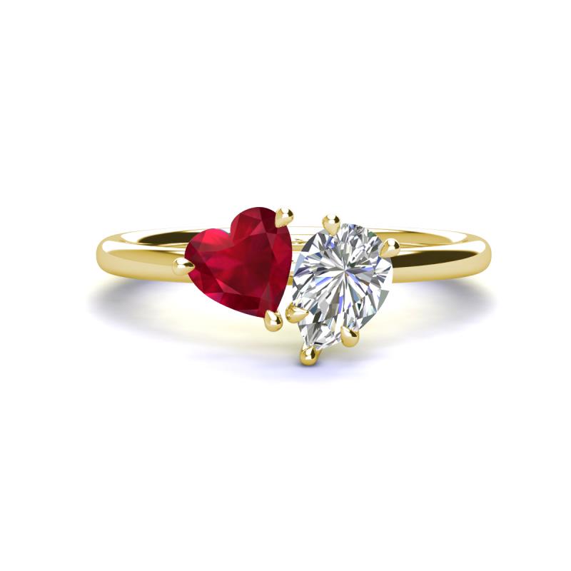 Sasha Heart Shape Lab Created Ruby & Pear Shape Forever Brilliant Moissanite 2 Stone Duo Ring 