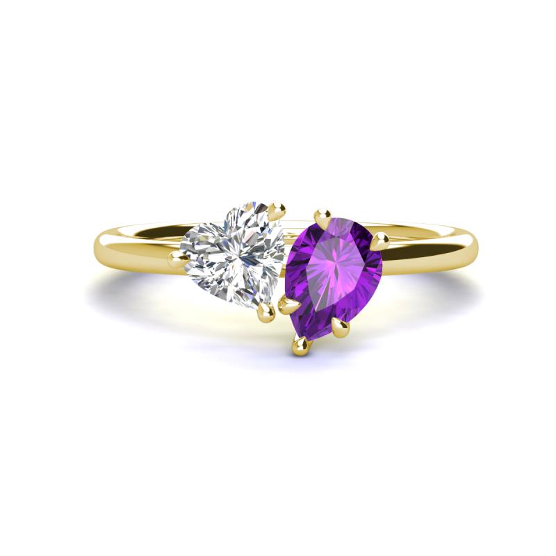 Sasha GIA Certified Heart Shape Diamond & Pear Shape Amethyst Stone Duo Ring 