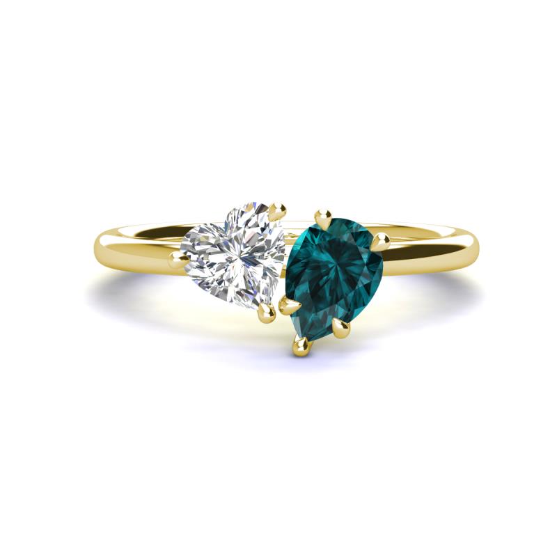 Sasha GIA Certified Heart Shape Diamond & Pear Shape London Blue Topaz Stone Duo Ring 