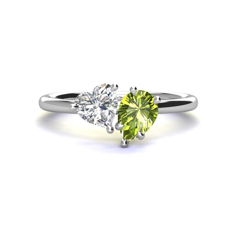 Sasha GIA Certified Heart Shape Diamond & Pear Shape Peridot Stone Duo Ring 