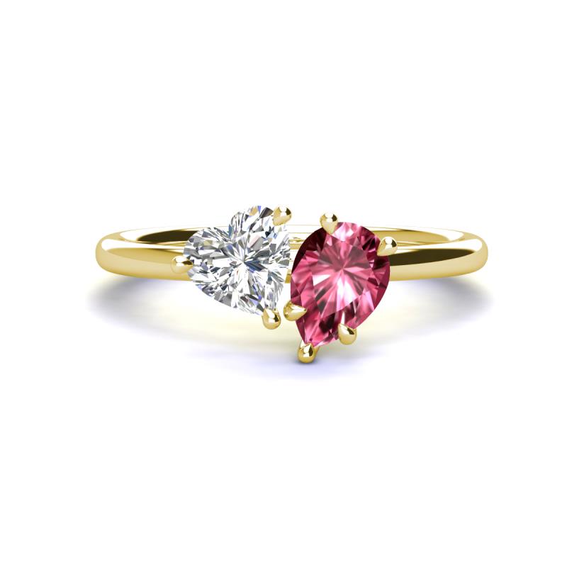 Sasha GIA Certified Heart Shape Diamond & Pear Shape Pink Tourmaline Stone Duo Ring 