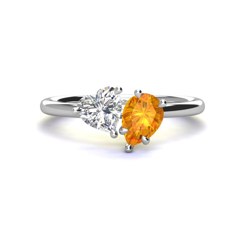 Sasha GIA Certified Heart Shape Diamond & Pear Shape Citrine Stone Duo Ring 