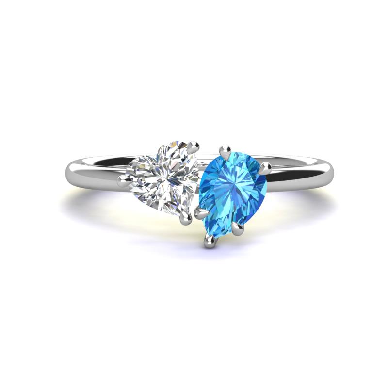 Sasha GIA Certified Heart Shape Diamond & Pear Shape Blue Topaz Stone Duo Ring 