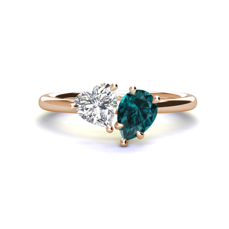 Sasha GIA Certified Heart Shape Diamond & Pear Shape London Blue Topaz Stone Duo Ring 