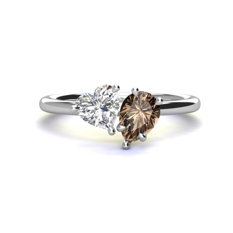 Sasha GIA Certified Heart Shape Diamond & Pear Shape Smoky Quartz Stone Duo Ring 
