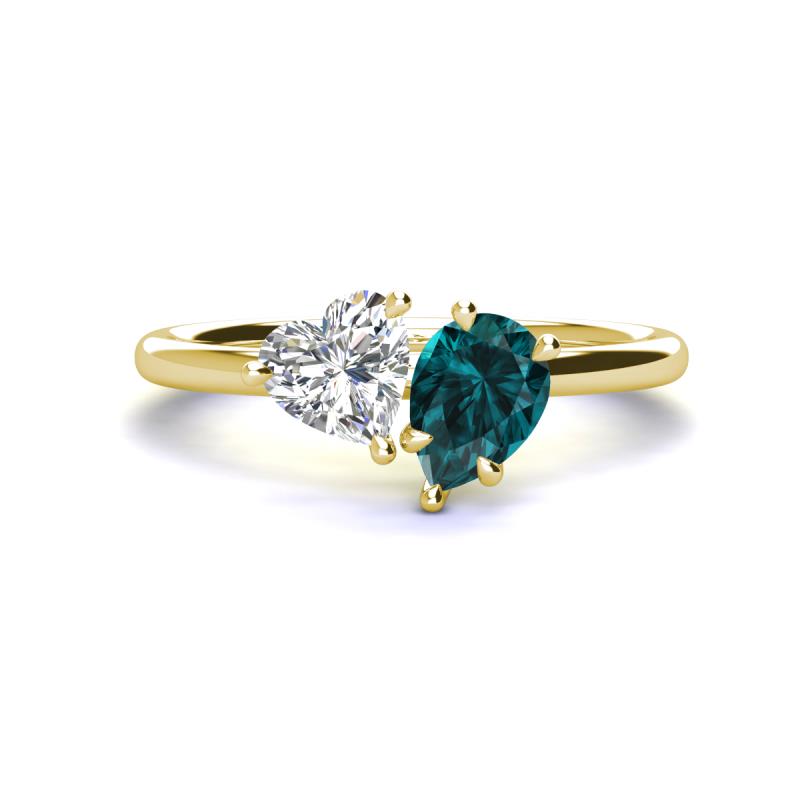 Sasha IGI Certified Heart Shape Lab Grown Diamond & Pear Shape London Blue Topaz Stone Duo Ring 