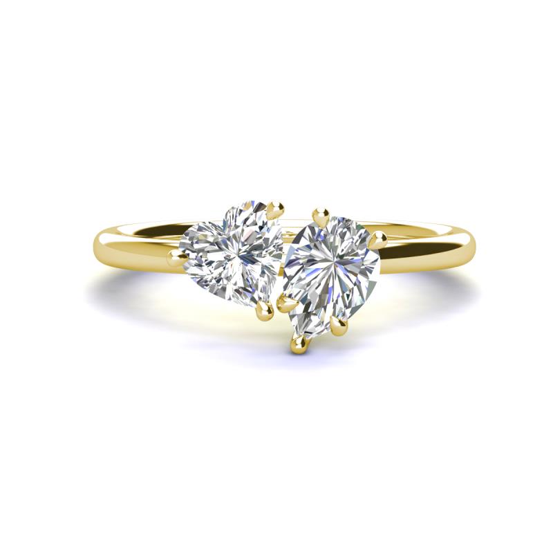 Sasha IGI Certified Heart Shape Lab Grown Diamond & Pear Shape Forever Brilliant Moissanite 2 Stone Duo Ring 