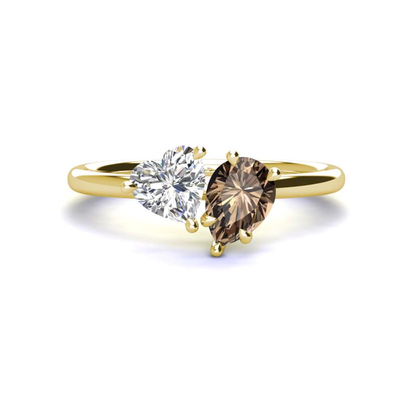 Sasha IGI Certified Heart Shape Lab Grown Diamond & Pear Shape Smoky Quartz Stone Duo Ring 