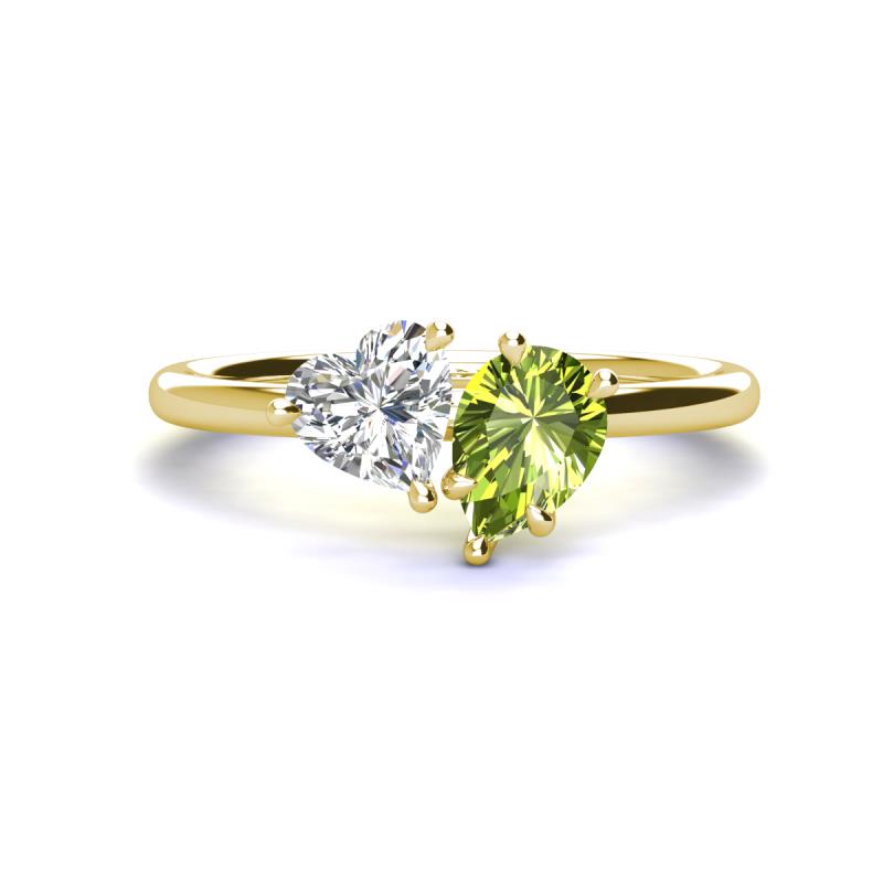 Sasha IGI Certified Heart Shape Lab Grown Diamond & Pear Shape Peridot Stone Duo Ring 