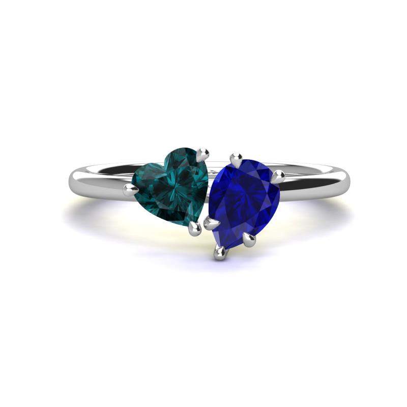 Sasha Heart Shape London Blue Topaz & Pear Shape Lab Created Blue Sapphire 2 Stone Duo Ring 