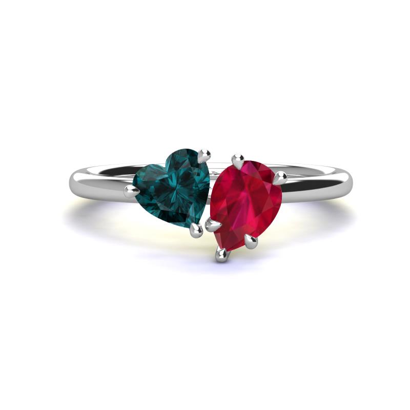 Sasha Heart Shape London Blue Topaz & Pear Shape Lab Created Ruby 2 Stone Duo Ring 