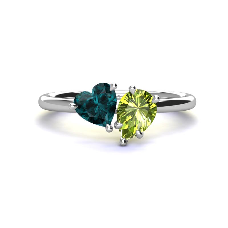 Sasha Heart Shape London Blue Topaz & Pear Shape Peridot 2 Stone Duo Ring 