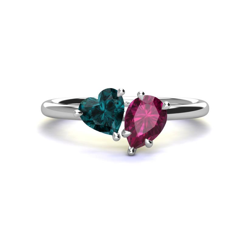 Sasha Heart Shape London Blue Topaz & Pear Shape Rhodolite Garnet 2 Stone Duo Ring 