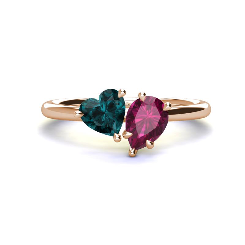 Sasha Heart Shape London Blue Topaz & Pear Shape Rhodolite Garnet 2 Stone Duo Ring 