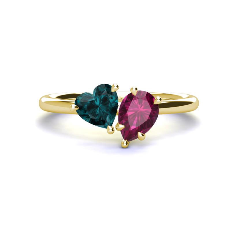 Sasha Heart Shape London Blue Topaz & Pear Shape Rhodolite Garnet 2 Stone Duo Ring 