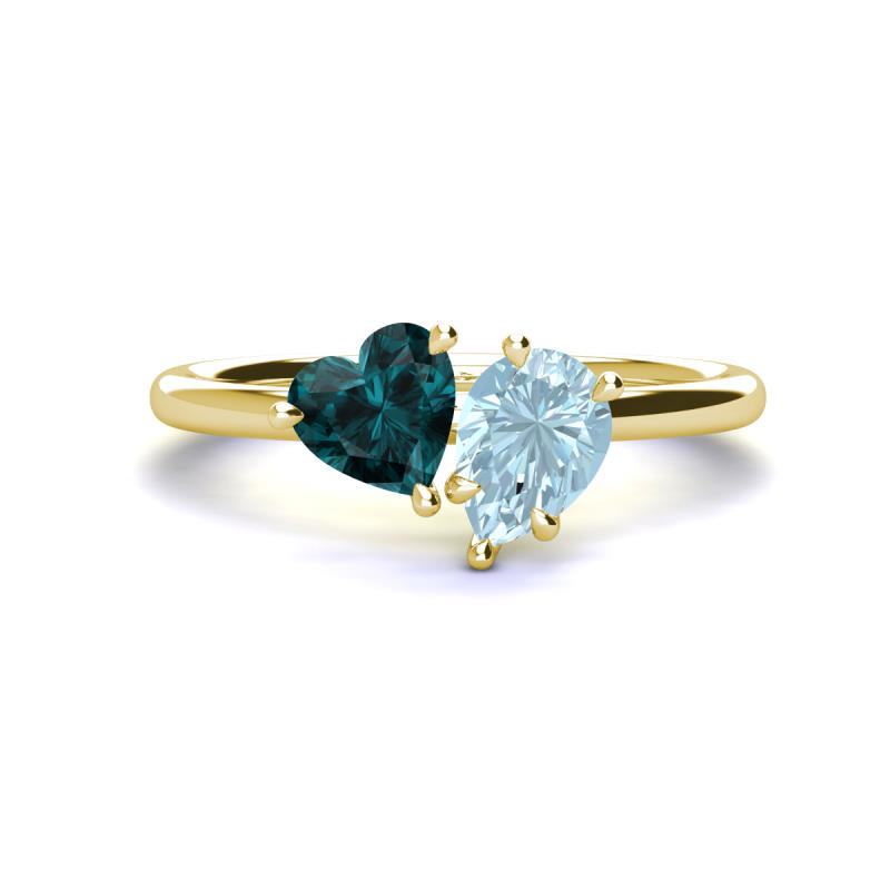 Sasha Heart Shape London Blue Topaz & Pear Shape Aquamarine 2 Stone Duo Ring 