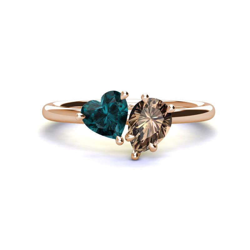 Sasha Heart Shape London Blue Topaz & Pear Shape Smoky Quartz 2 Stone Duo Ring 