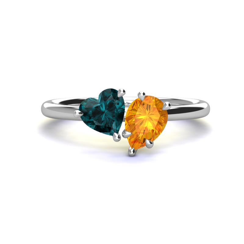 Sasha Heart Shape London Blue Topaz & Pear Shape Citrine 2 Stone Duo Ring 