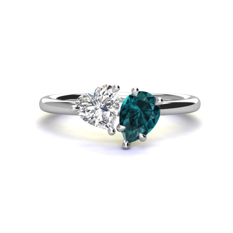 Sasha Heart Shape Forever One Moissanite & Pear Shape London Blue Topaz 2 Stone Duo Ring 