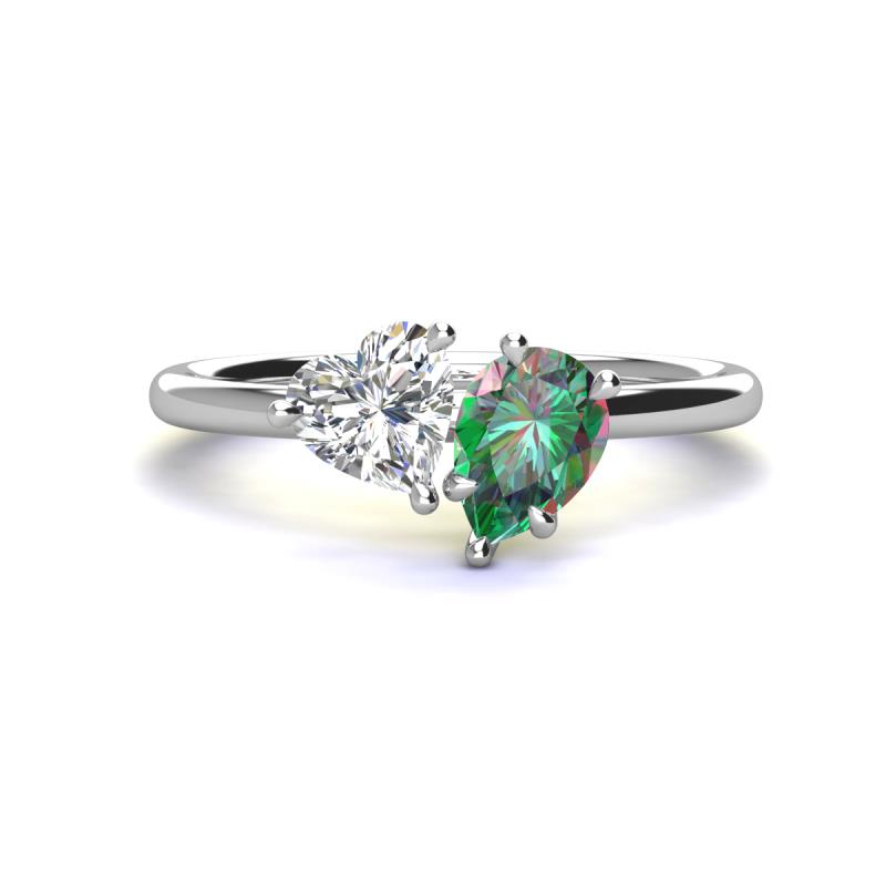 Sasha Heart Shape Forever One Moissanite & Pear Shape Lab Created Alexandrite 2 Stone Duo Ring 