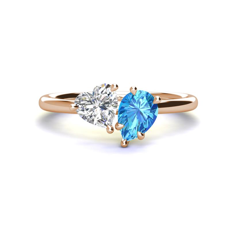 Sasha Heart Shape Forever Brilliant Moissanite & Pear Shape Blue Topaz 2 Stone Duo Ring 