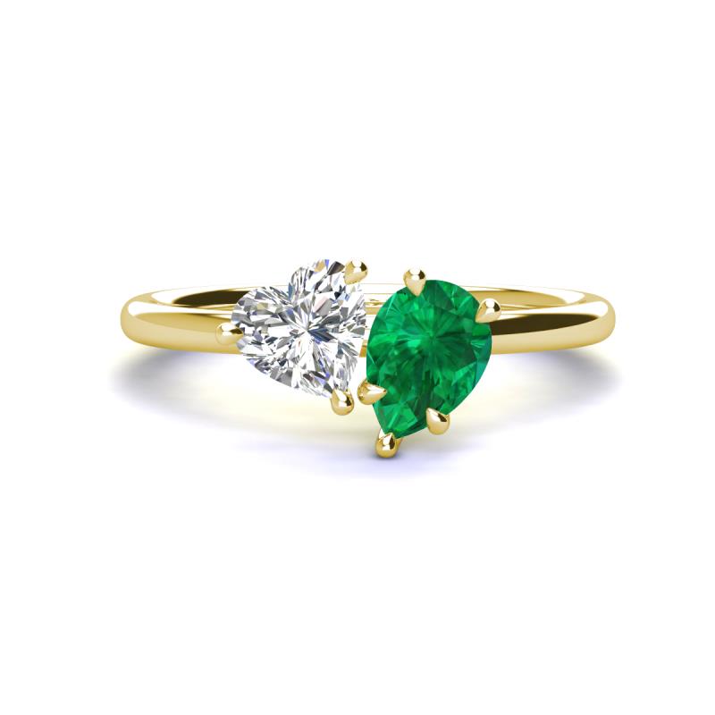 Sasha Heart Shape Forever Brilliant Moissanite & Pear Shape Lab Created Emerald 2 Stone Duo Ring 