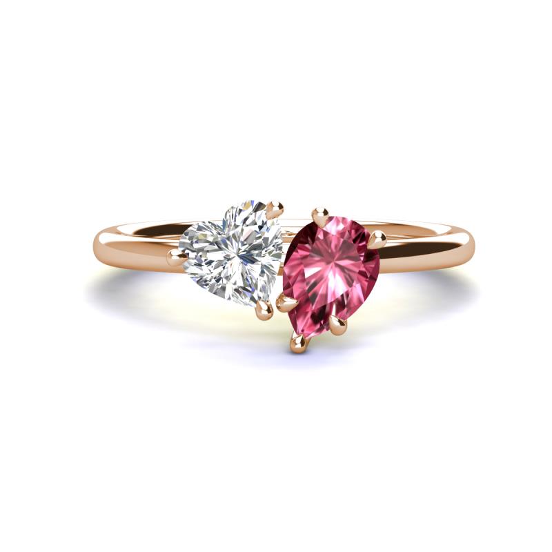 Sasha Heart Shape Forever Brilliant Moissanite & Pear Shape Pink Tourmaline 2 Stone Duo Ring 