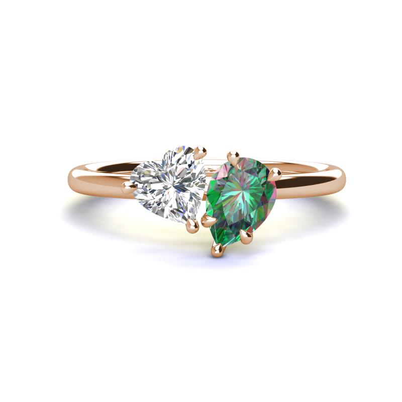 Sasha Heart Shape Forever Brilliant Moissanite & Pear Shape Lab Created Alexandrite 2 Stone Duo Ring 