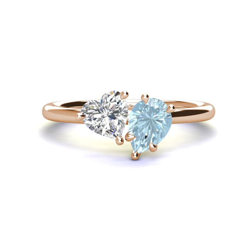 Sasha Heart Shape Forever Brilliant Moissanite & Pear Shape Aquamarine 2 Stone Duo Ring 