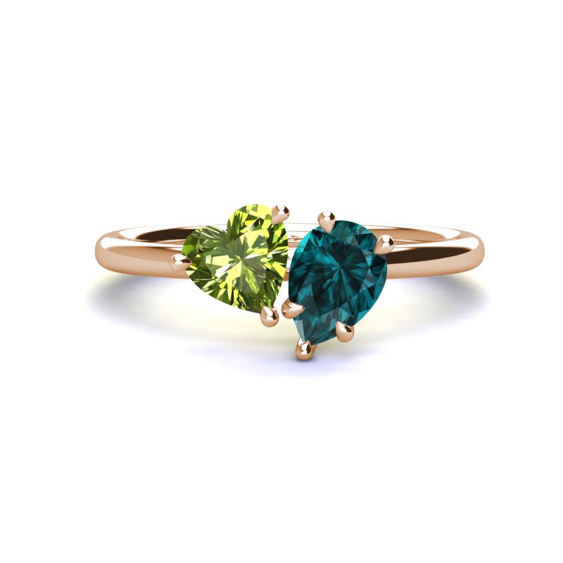 Sasha Heart Shape Peridot & Pear Shape London Blue Topaz 2 Stone Duo Ring 